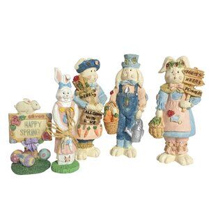 Vintage Easter Rabbit Figurines 5 Piece Handcrafted Mixed Spring Decor Whimsy 3